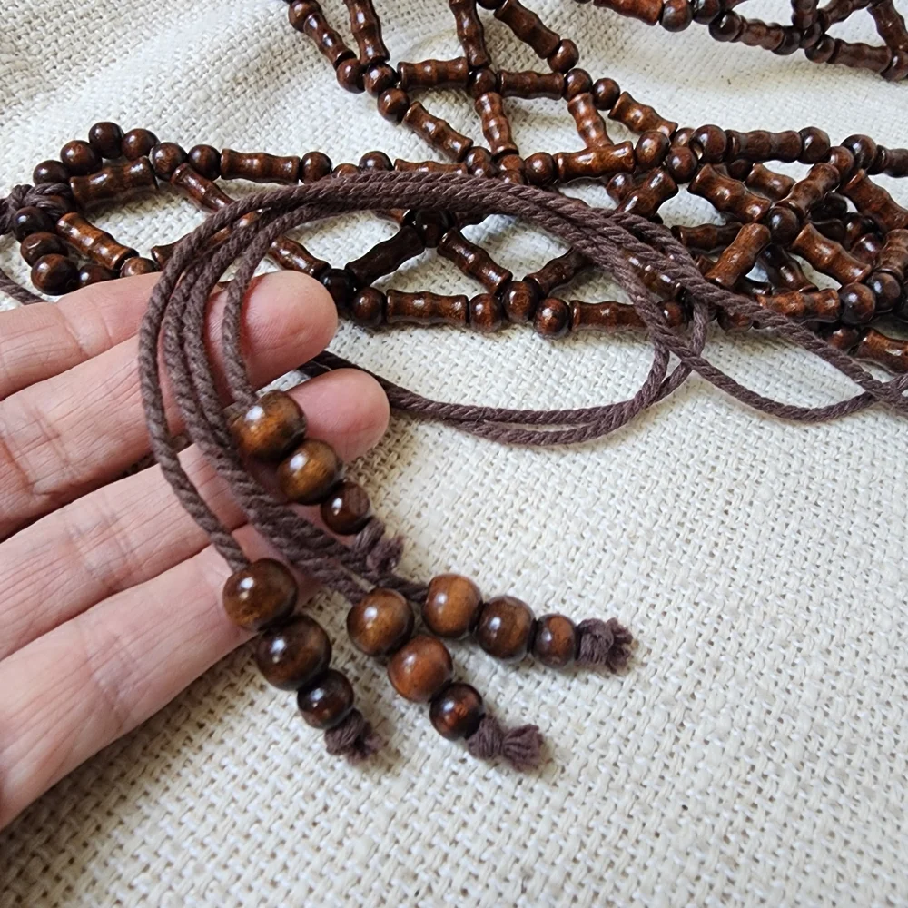 Handmade Bali Beaded Wood Ethnic Boho Tassel Belt Beads Cotton Fringe